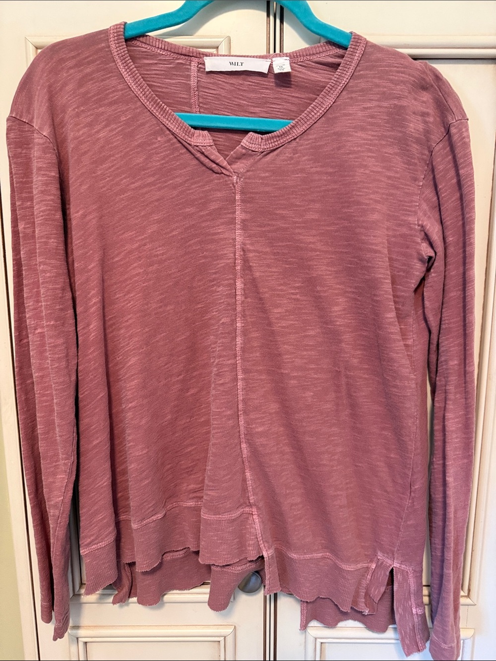 Wilt Dusty Rose Long Sleeve V-Neck Slub Tee